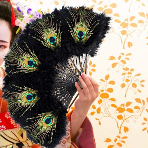 Vintage Style Marabou Feather Hand Fan - Picture 1 of 6